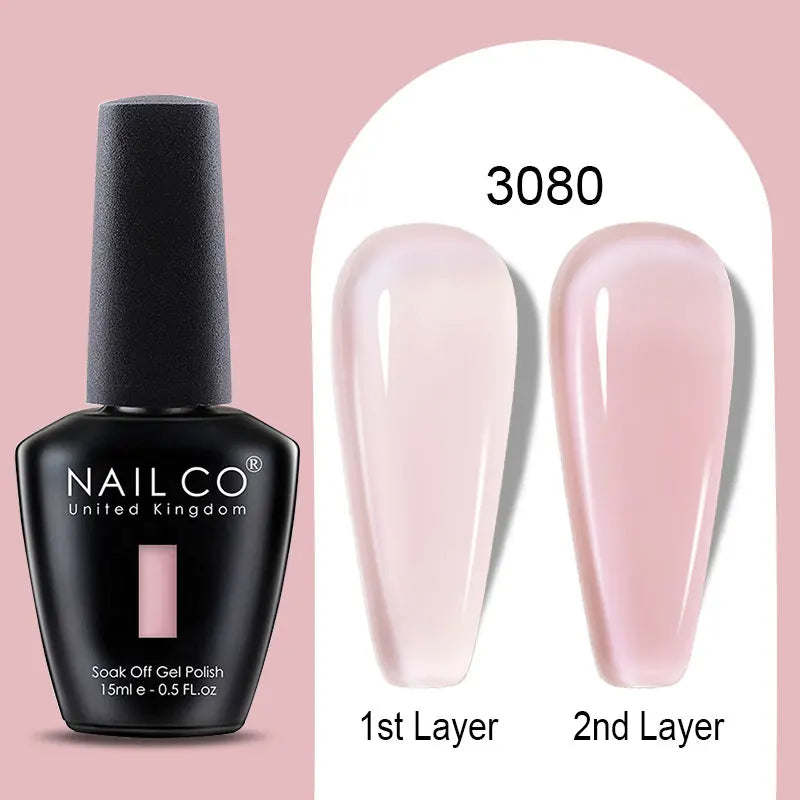 NAILCO Rubber Base Gel Polish Milky Pink Jelly White Beige 6Colors