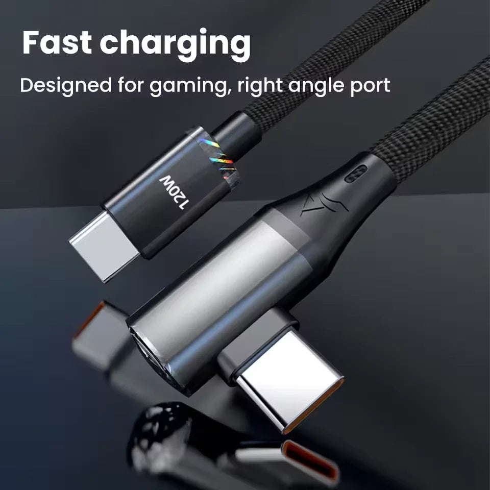 USB 120W 90 Degree Elbow Type-C Connector Fast Charging Cable Data Cable 0.25M 1M 2M 1.5M Quick Charging Data Wire Charger Line Qme