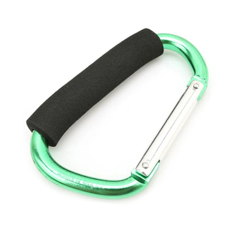 1PCS 13.5X7.1cm Baby Cart Hook Aluminum Alloy Outdoor Climbing Buckle Hook Multifunction D-Shaped Cart Buckle Shopping Bag Hooks Qme Green