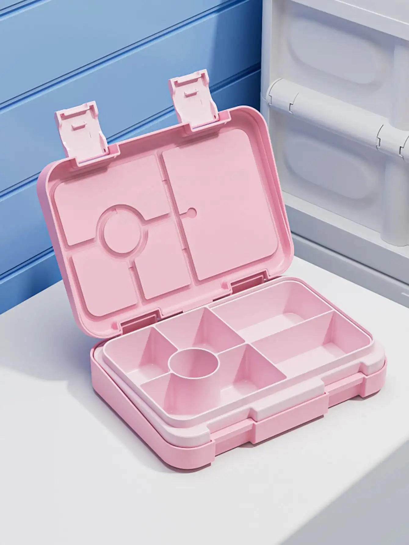 Large Capacity Double Button Lunch Box Divided Bento Detachable Easy Qme pink