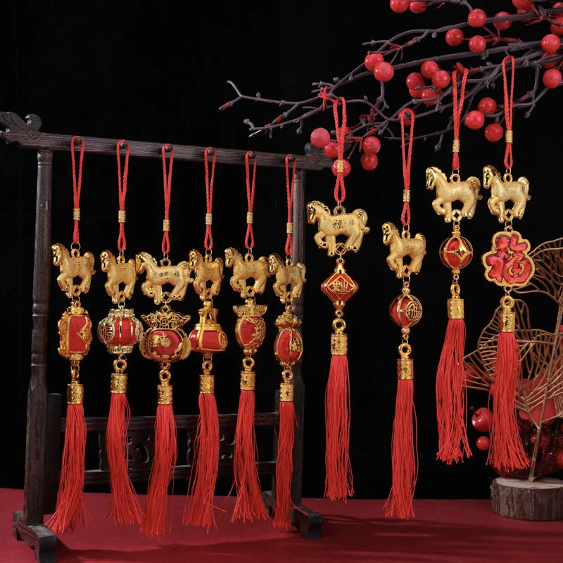 1/10Pcs 2026 Year Of The Horse Wall Hanging Car Ornament Chinese New Year 3D Horse Lantern Red Gold Pendant Lucky Decor Gifts Qme A11