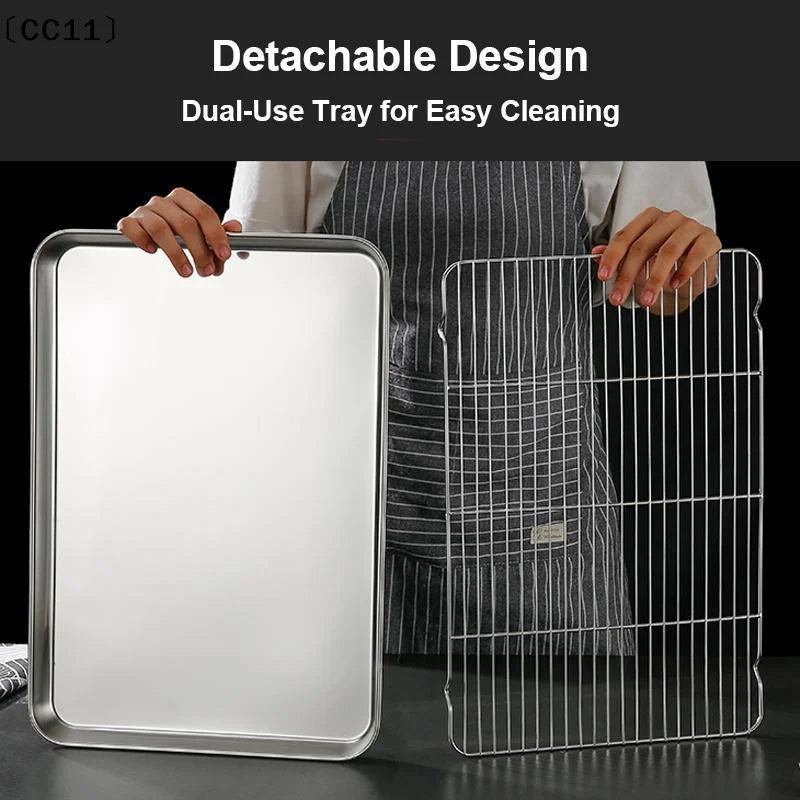 Stainless Steel Baking Tray Removable Cooling Rack Non-stickBBQ Pan Qme