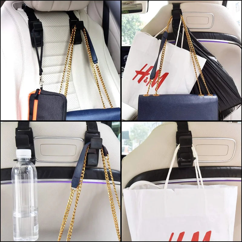 Car Back Seat Hooks Necessities Purse Holder Adjustable Qme one size black