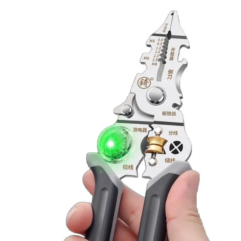 Wire Strippers Twister with Electricity Measurement Function 10 in1 Wire Stripping Pliers for Cutting and Pulling Qme