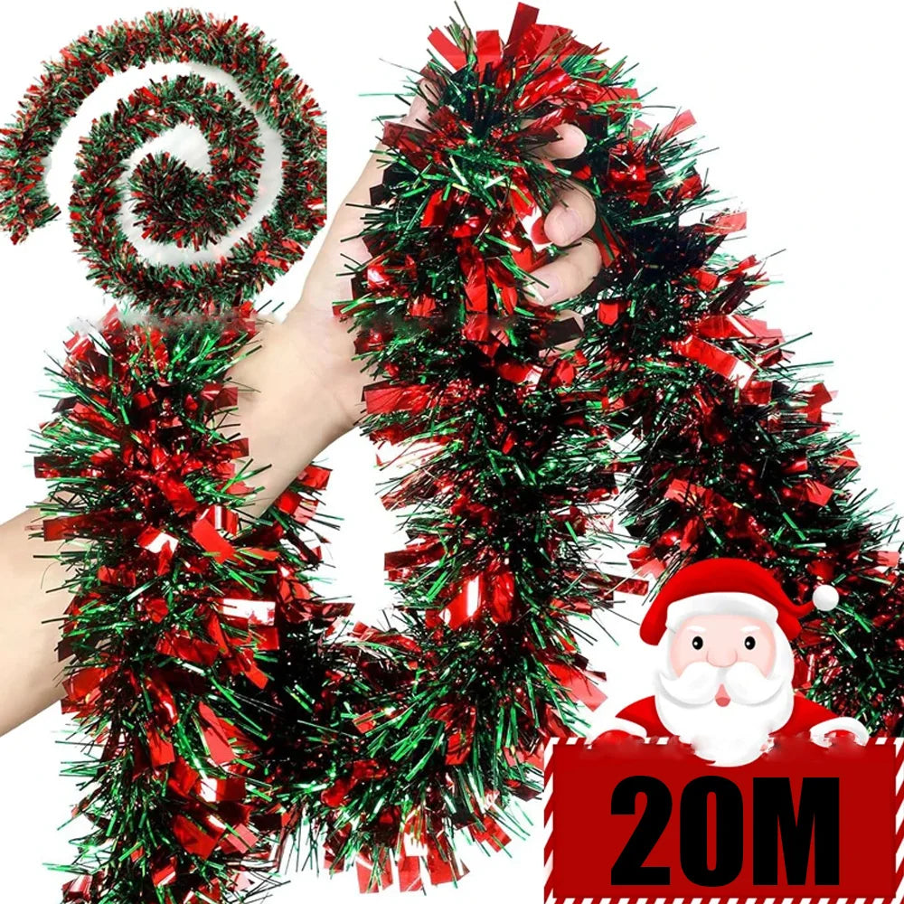 2-20MChristmas Tinsel Garland Metallic Tinsel Twist Garland Shiny Hanging Decoration for Party Xmas Tree Home Stairs Decor Qme