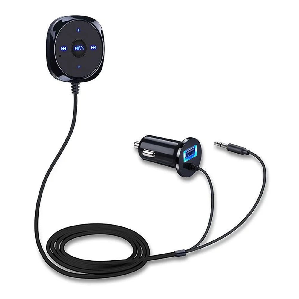 Car Bluetooth-compatible Audio Receiver 3.5mm AUX Handsfree Audio Music Receiver Adapter Auto Accessories for Smartphone Tablet Qme black