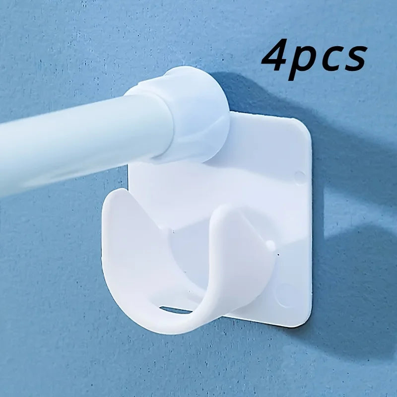Adhesive Shower Curtain Rod Holder, Strong Secure Free Punch Paste Bracket Clip, Telescopic Rod Sticky Hook Qme 4pcs