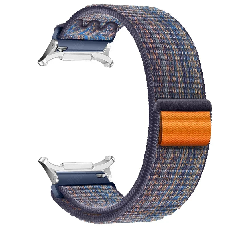 Nylon Solo Loop Strap for Samsung Galaxy Watch 7 Ultra 47mm Braided Band Bracelet for Galaxy 7 Ultra Quick Connector Watchband Qme Blue Orange-S Galaxy Watch 7 Ultra