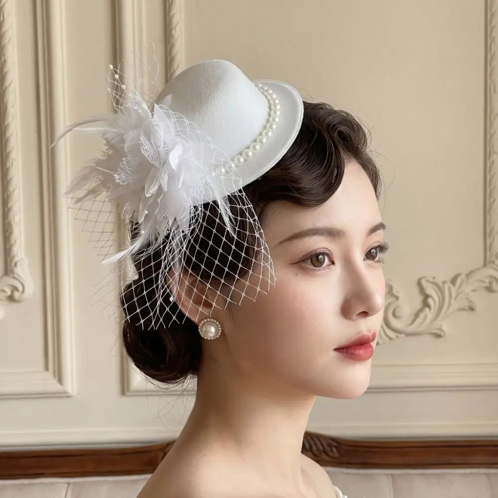 Retro Exquisite Vintage Fascinator Hat Elegant Flower Mesh Feather Qme