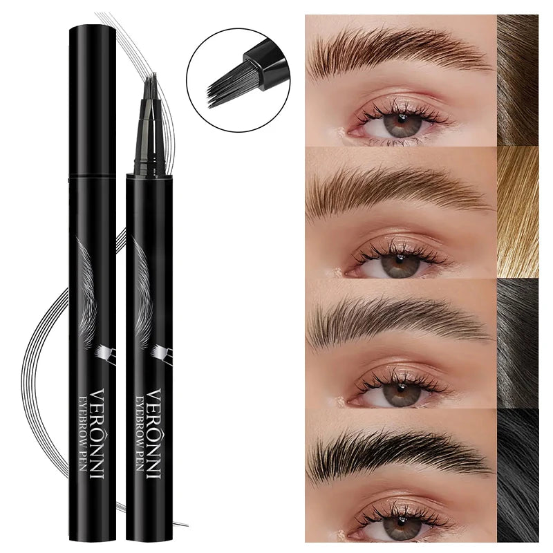 VERONNI 4 Colors Eyebrow Pen Fork Tip Liquid Waterproof Pencil Long Qme