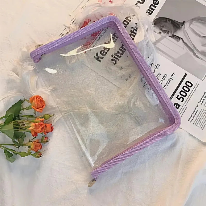 A5 Transparent Glitter PVC File Bag Student Stationery Storage Ins Color Wrapped Zipper Bag Simple Plastic Material Storage Bag Qme