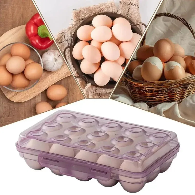 1pc Portable 6/15/24 Grid Egg Storage Box with Lid Durable Plastic Egg Storage Box Anti-collision Space-saving Egg Tray Qme
