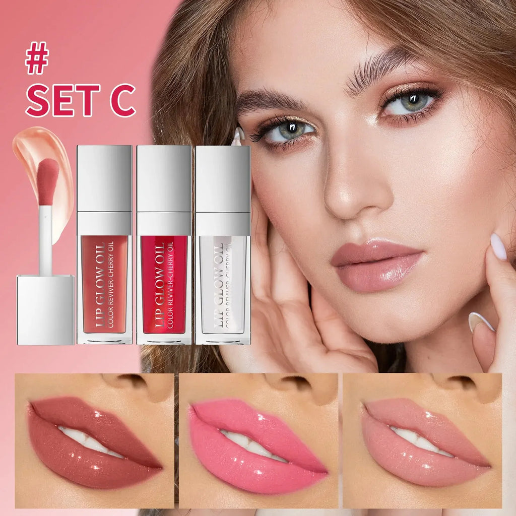 Crystal Jelly Moisturizing Lip Oil Set Plumping Lip Gloss Makeup Sexy Plump Lip Glow Oil Tinted Lip Plumper Set Qme