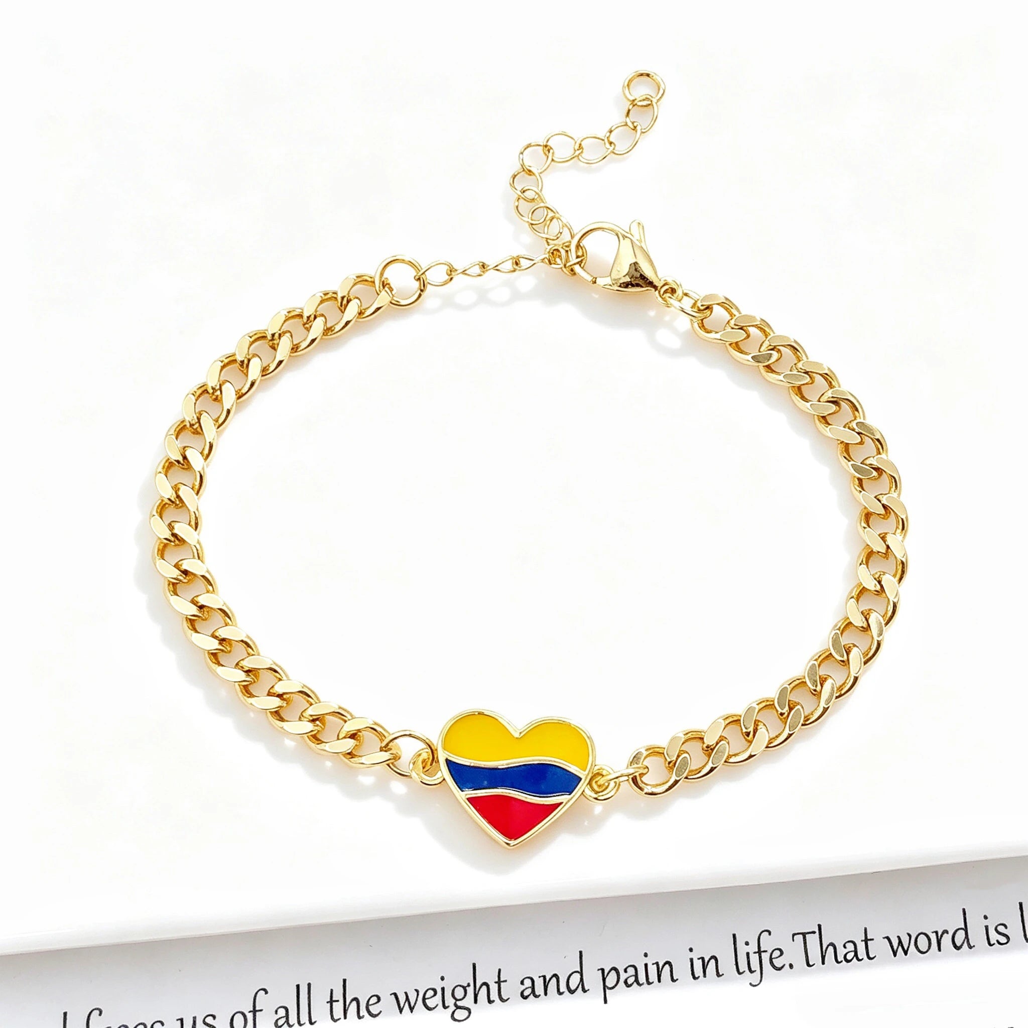 Classic Enamel Art Gold Plated Venezuela Colombia Flag Cuban Chain Bracelet for Men Women Holiday Anniversary Jewelry Fine Gift Qme 1