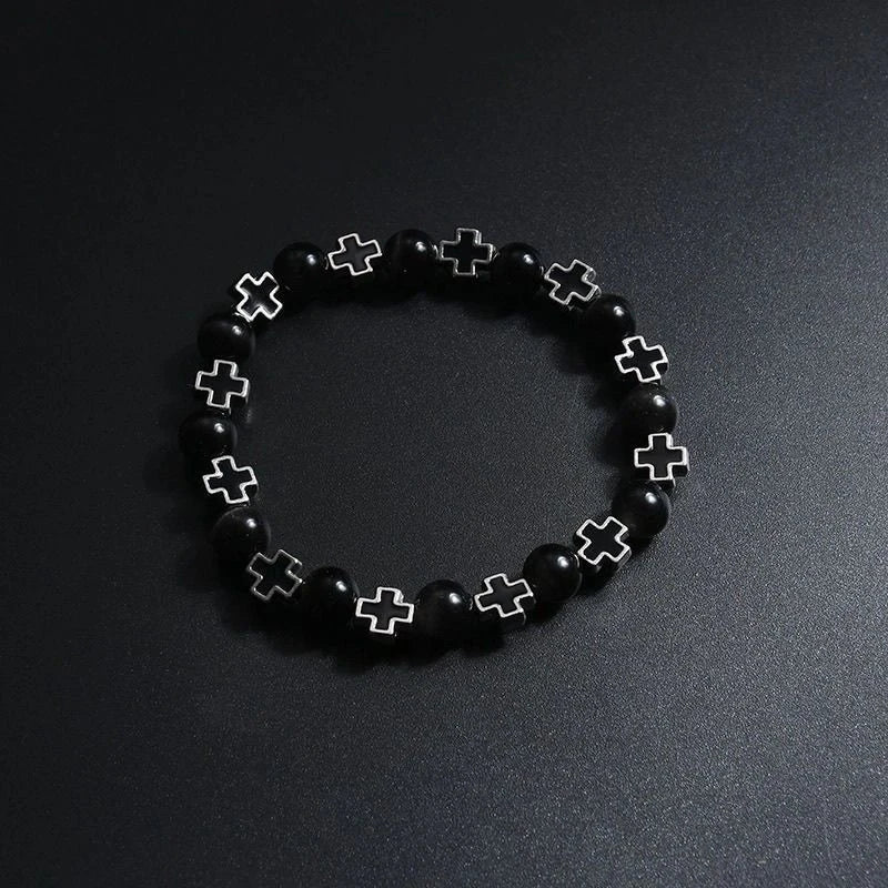 Fashion Cross Beaded Bracelets For Women Men Ins Style Cat's Eye Stone Couples Bracelets Qme A6
