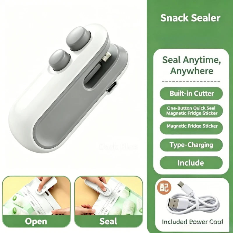 Mini Sealing Machine USB Rechargable Heat Sealer Storage Bag Plastic Package Food Sealer Clip Bag Handheld Food Heat Sealer Qme 1pc-white