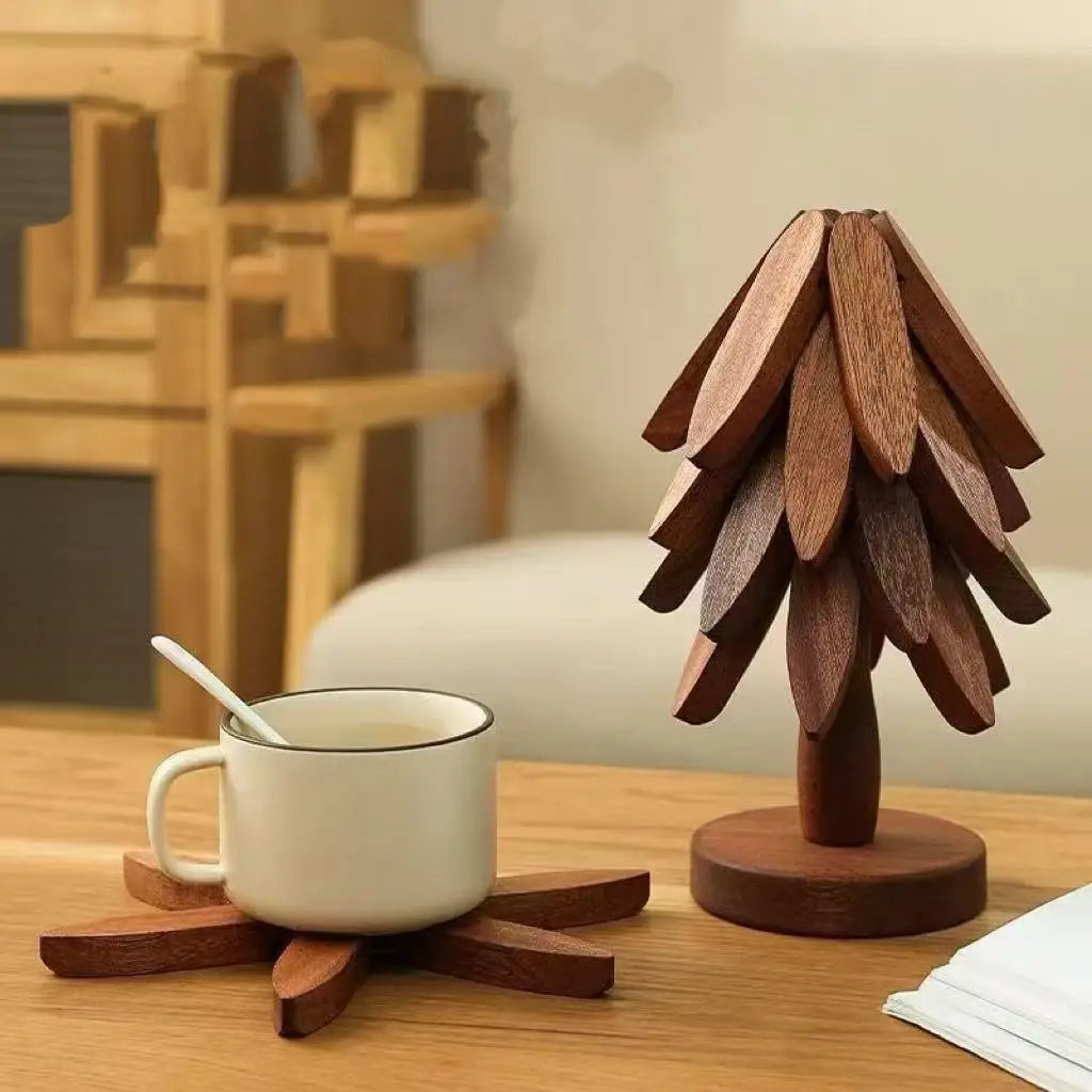Tree Shaped Solid Wood Trivet Temp Resistant Table Mat Anti-scald Pot Qme