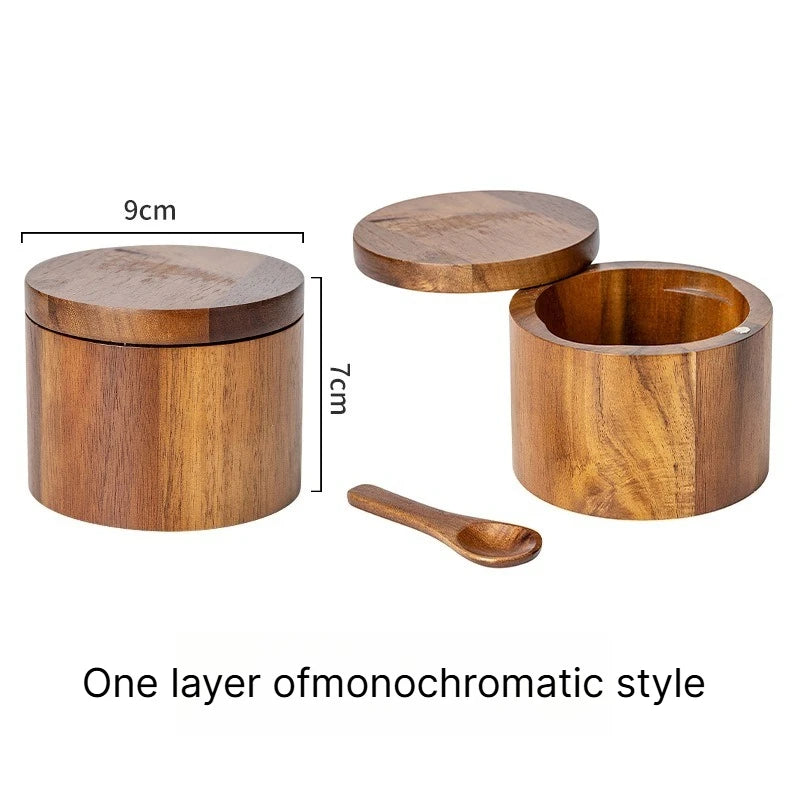 A Acacia wood salt jar, solid wood seasoning box, wooden pepper box, kitchen seasoning bottle, salt box, storage seasoning jar Qme