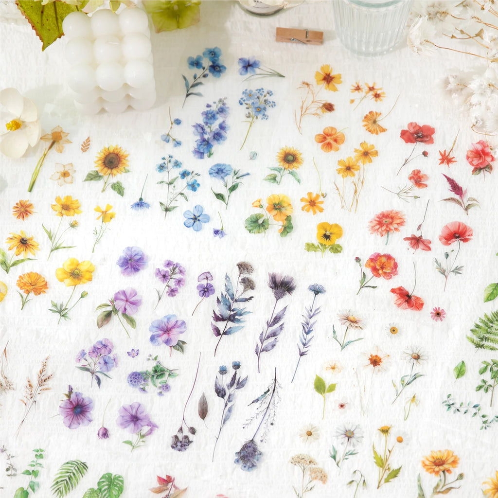 50 Sheets Vintage Flower PET Sticker Book DIY Diary Sticker Decoration Plant INS Album Scrapbooking Kawaii Stationery Stickers Qme