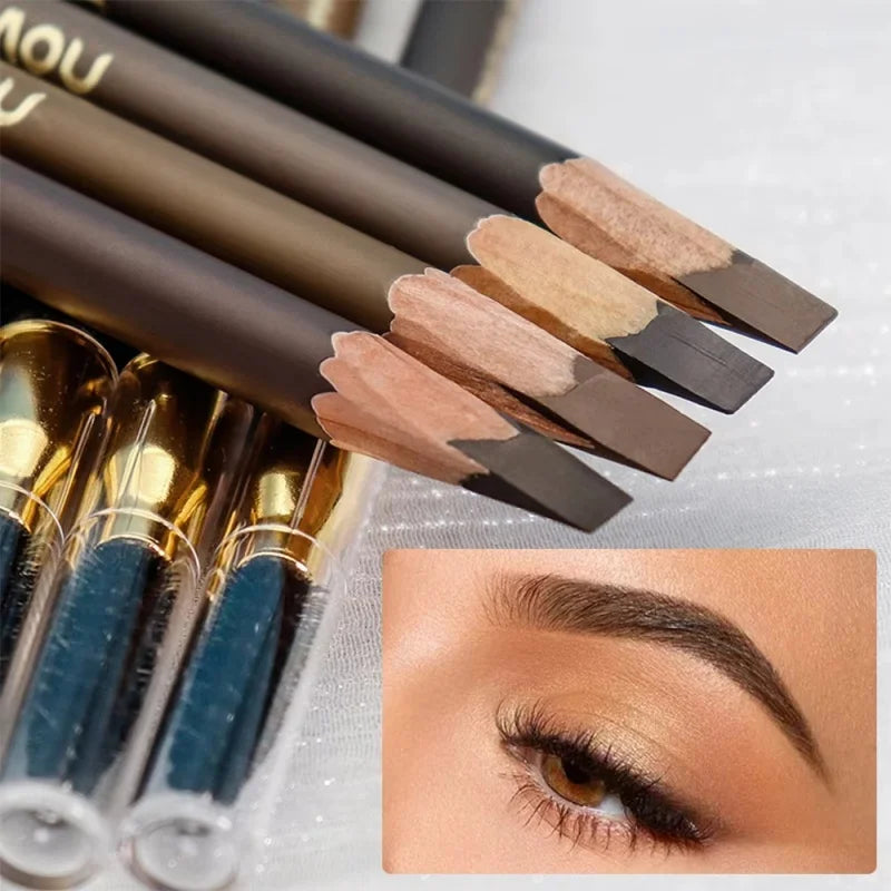 Wild Line Eyebrow Pencil High Quality Pull Eyebrow Pencil Waterproof Hard Core Flat Head Pencil White Black Leather Makeup Pen Qme