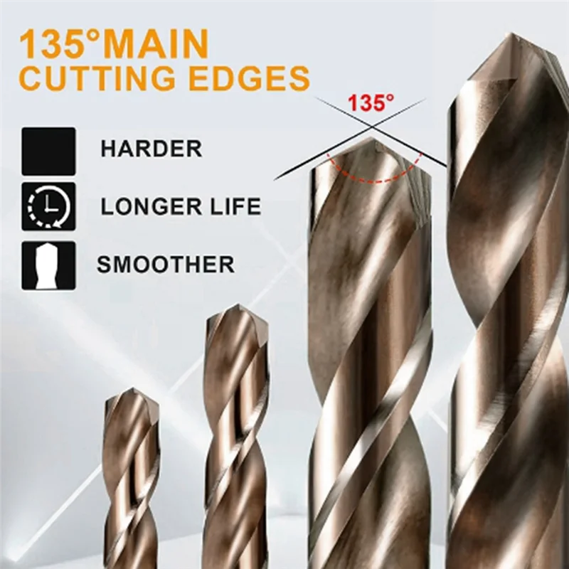 A02F-Cobalt Drill Bits Set M35 High Speed Steel Twist Jobber Length For Hardened Metal, Stainless Steel, Cast Iron Qme As Shown 29Pcs