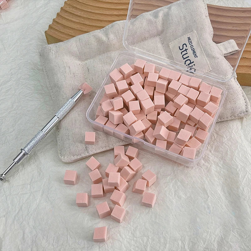 100 Nail Art Sponges Scratching Pens Powder Puffs Mini Tofu Blocks Qme pink