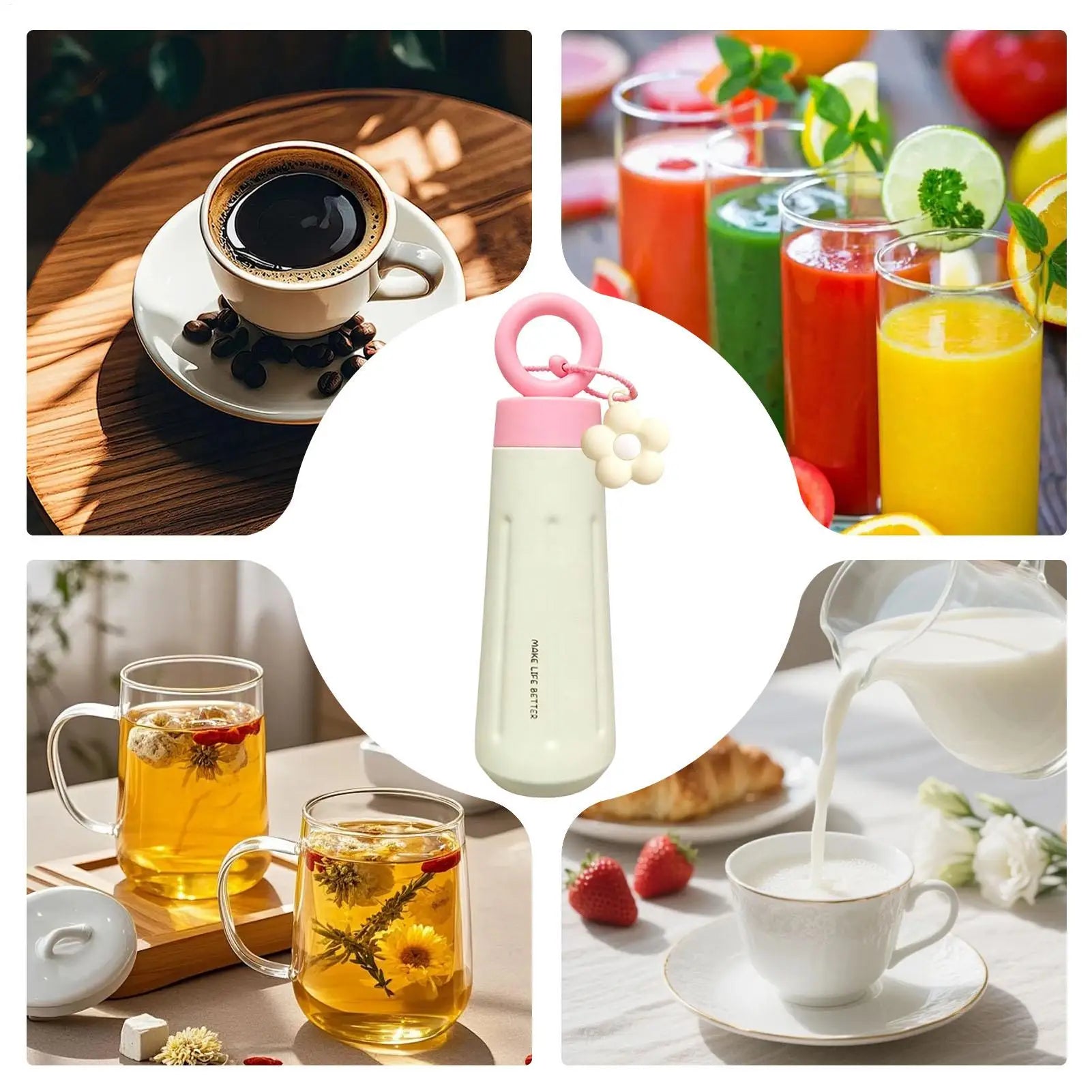 Metal Water Bottle Leakproof Stainless Steel Tumbler Cute Coffee Cup Qme