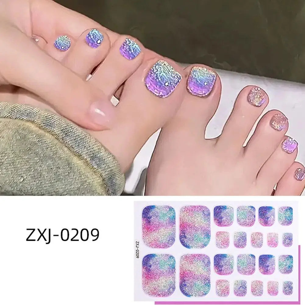 22 Srtips/sheet Toenail Semi Cured Gel Nail Wraps Long Lasting Full Cover Nail Gel Sticker Press on Nails Wraps Manicure Qme K CN