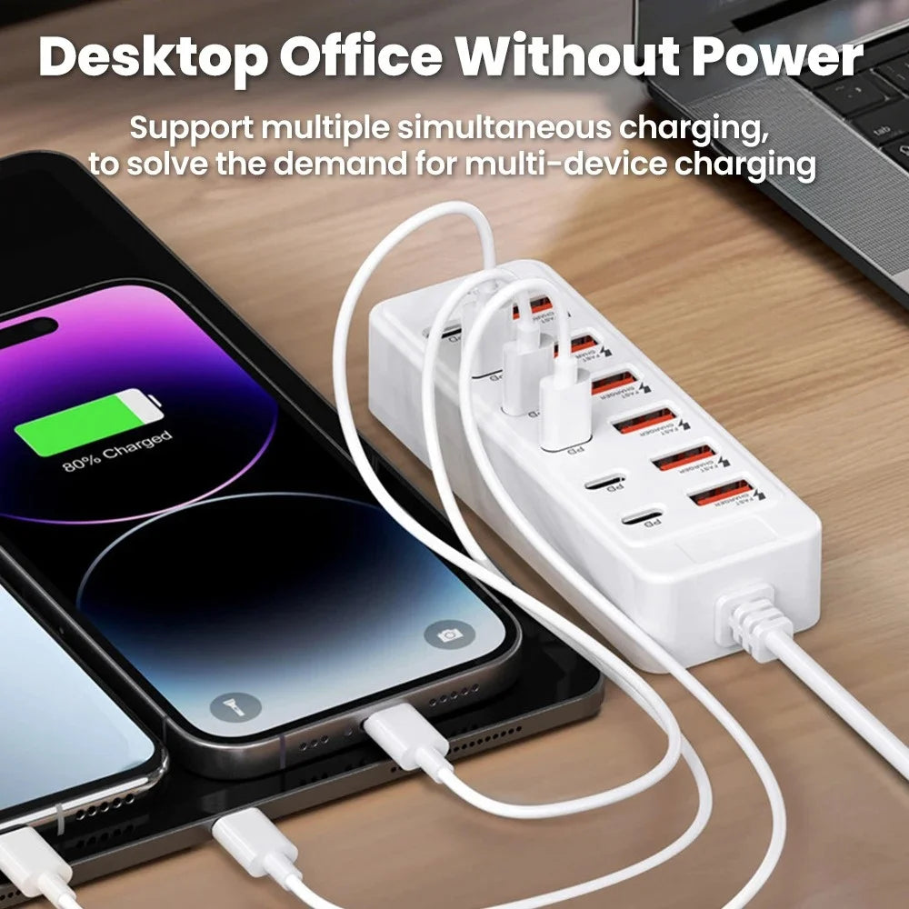 Multi Ports USB Power Strip 12 in 1 Fast Charging Phone Charger Station USB Type C Electrical Socket Adapter USB C HUB Charger Qme