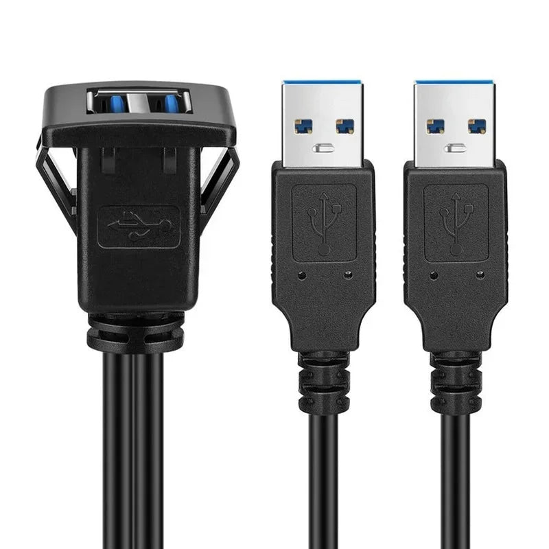 1m/3.3ft Dual USB3.0 A Male To USB3.0 A Female Car Mount Extension Cable To Female Dashboard Panel for Car Boat Motorcycle New Qme