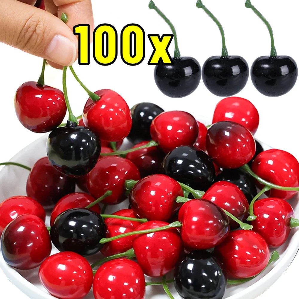 50/10Pcs Artificial Fruit Model Fake Cherry Simulation Cherry Ornament Craft Food Photography Props Party Decor Home Decoration Qme