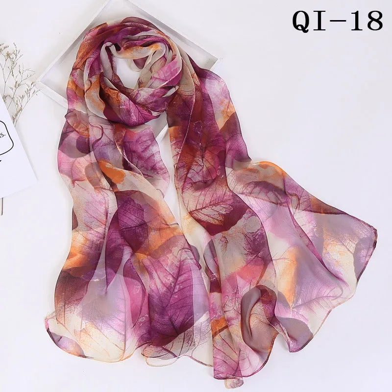 Painting Lotus Beach Sun Protection Chiffon Georgette Scarf Women