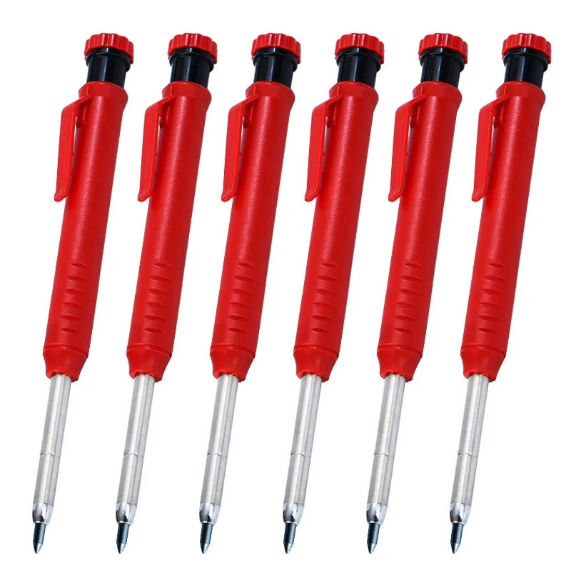 6Pcs Mechanical Pencils Drawing Woodworking Marking Pen,2.8mm Long Head Carpenter Pencil, Applicable Construction Works Qme 6pcs red