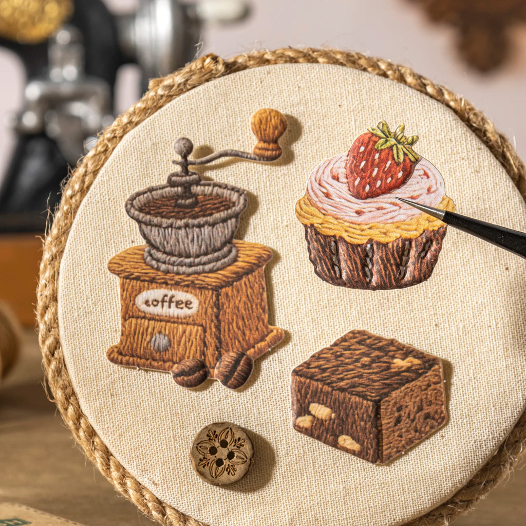 30 Sheets/Bag Cozy Home Decor Themed Embossed Sticker Set for DIY Scrapbook Phone Case Decoration Gift Craft Supplies Qme