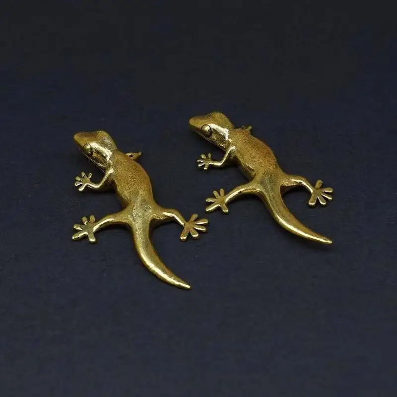 Vintage Brass Gecko Statue Home Desktop Decoration Animal Ornaments Qme