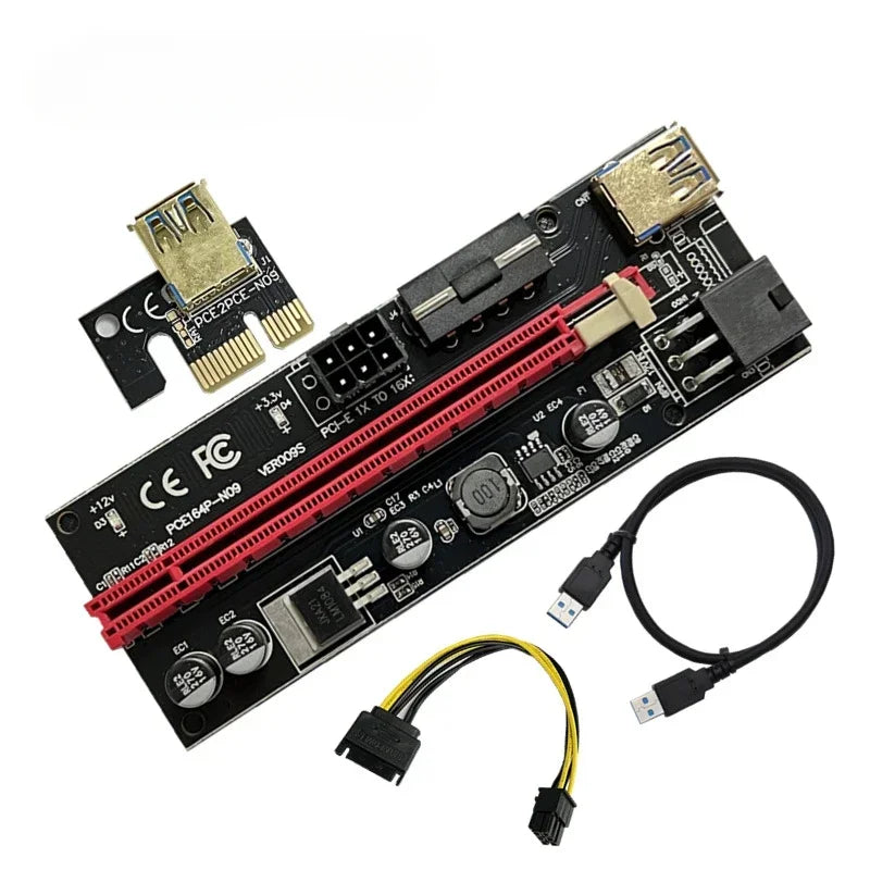 PCI-E Riser Card Dual 6Pin Adapter Card PCIe 1X To 16X Extender Card USB3.0 Data Cable for BTC Mining Miner 009S Express Qme balck