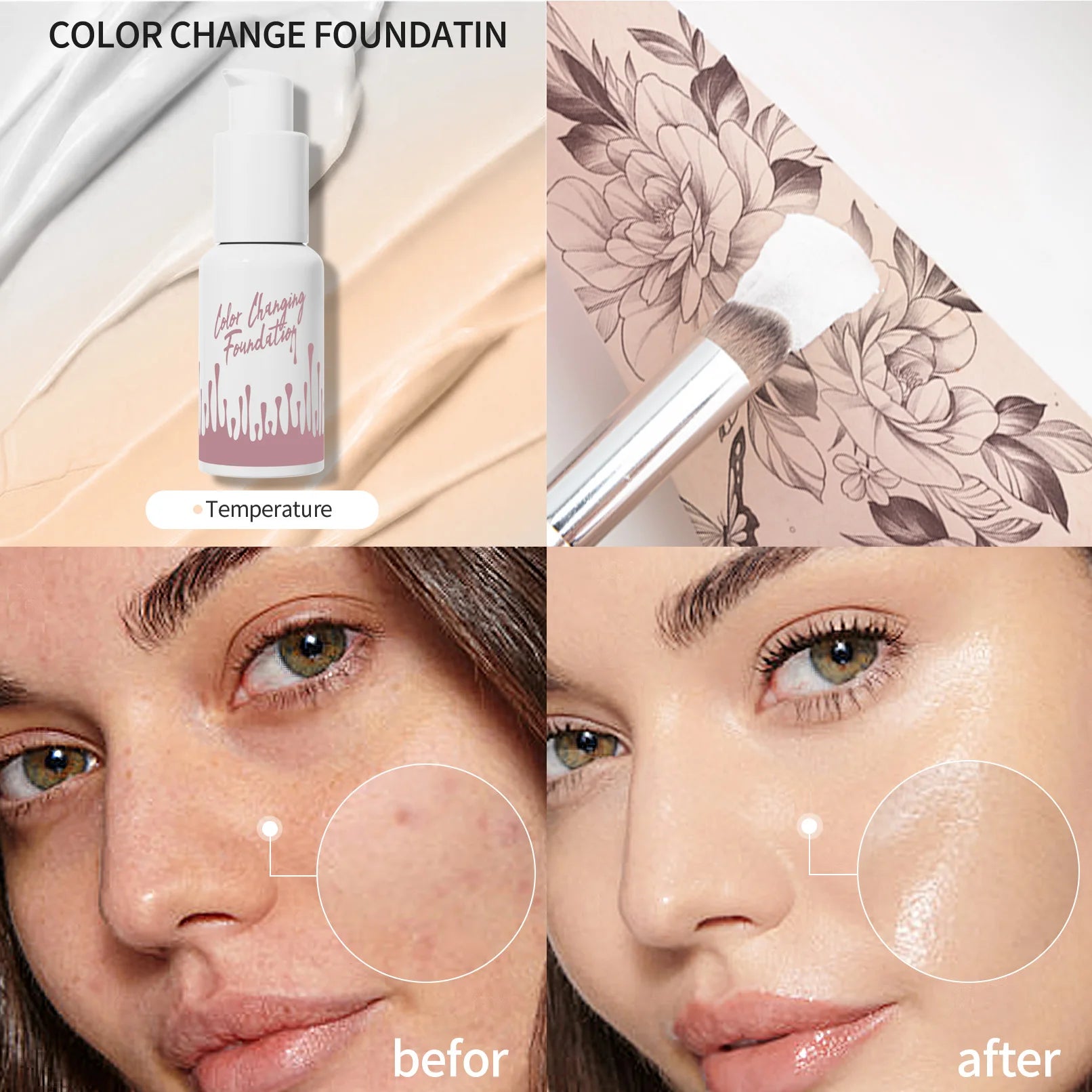 1PC Magic Color Changing Foundation Liquid Soft Matte Long Lasting Hydrating Makeup Base Cream for All Different Skin Tone Qme