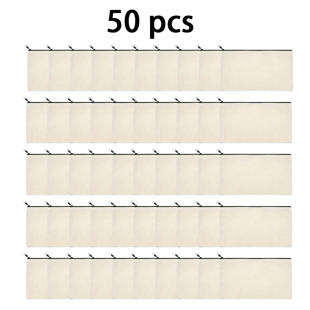 10/20/40/60PCS Canvas Zipper Bags Multifunctional Blank DIY Craft Pouches Pencil Bags Case Pouch For Home School Travel Qme 50 pcs Beige