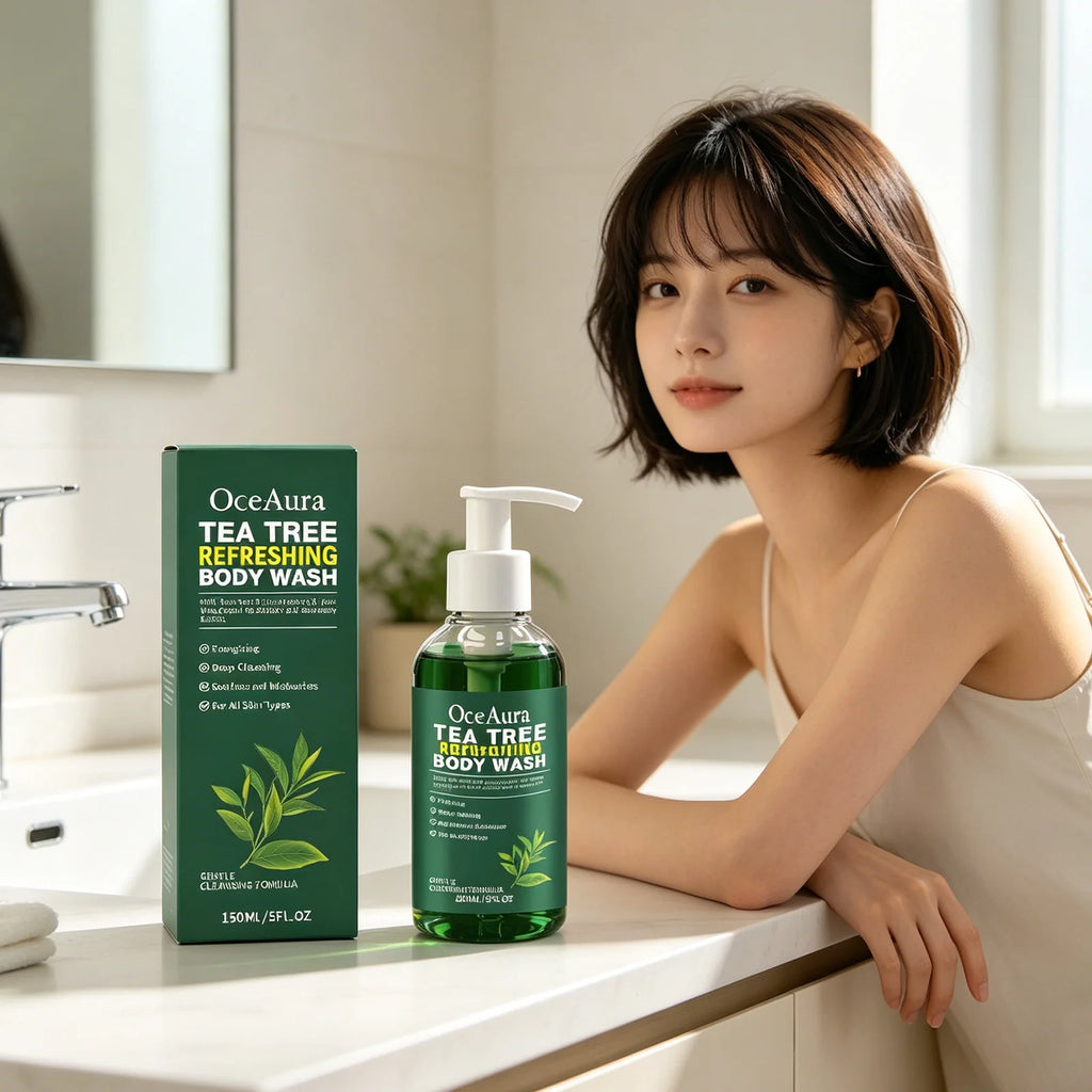 OceAura Tea Tree Body Wash Refreshing Eliminates Odors Dirt Remover Oil Control Deep Cleansing of Skin Care Products Shower Gel Qme