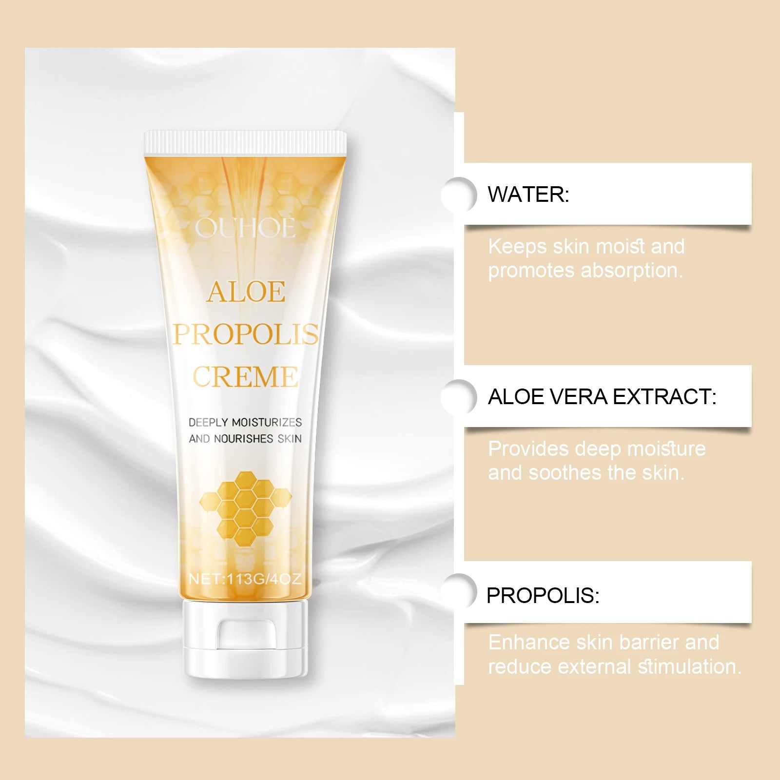 Aloe Propolis Moisturizing Cream Soothing Repairs Nourishing Wrinkles Remover Rejuvenating Brightening Face & Body Cream Qme