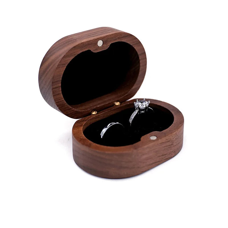 Hot Sale Solid Wood Jewelry Organizer (Black Walnut) - Jewelry Display for Earrings Couples Rings Jewelry Case Valentine Gift Qme Oval Black Single