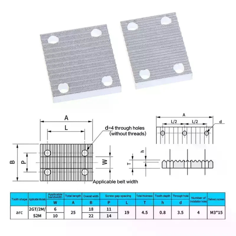 Aluminum Trapezoid Teeth Clamp Fit GT2 Open Synchronous Timing Belt Qme