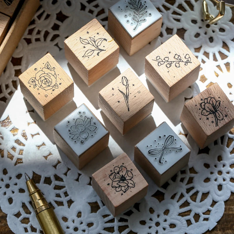 Forest Style Floral & Plant Wooden Stamp Set 16PCS/Box, Decor for Junk Journals, Greeting Cards & Envelopes Qme