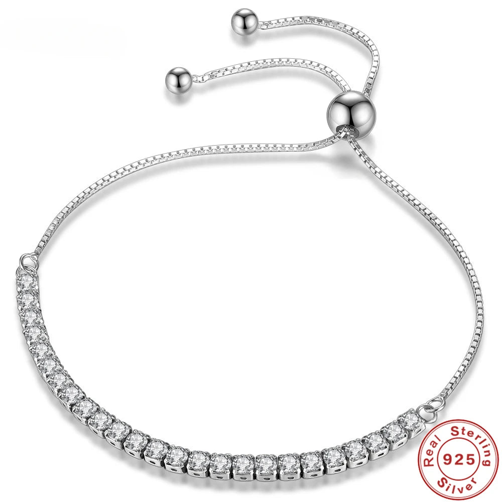 Cute nice 925 Sterling Silver Bracelet Elegant Zircon Crystal Chain for Women Fashion Noble Engagement Wedding Hot Gift Qme Default Title