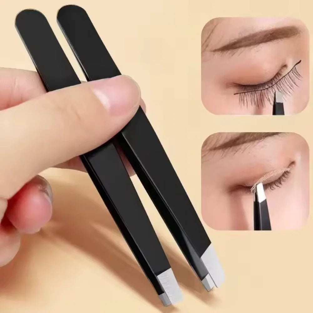 HISYI Stainless Steel Slanted Eyebrow Tweezers Fine Hair Remover Qme