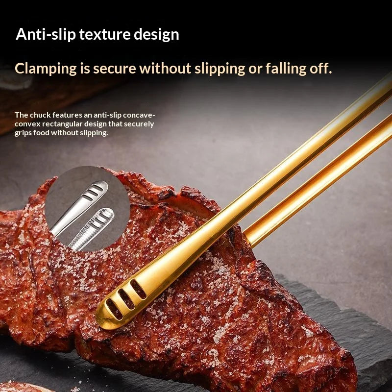 Stainless Steel Barbecue Tongs Kitchen Vegetable Reusable Meat Qme