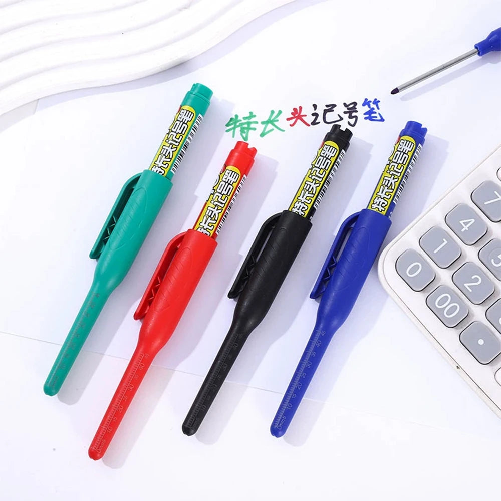 12Pcs Long Head Marker Pens, Special Oil-Based Woodworking Markers for Ceramics, 45MM Long Nib, Black/Blue/Red/Green Ink Qme