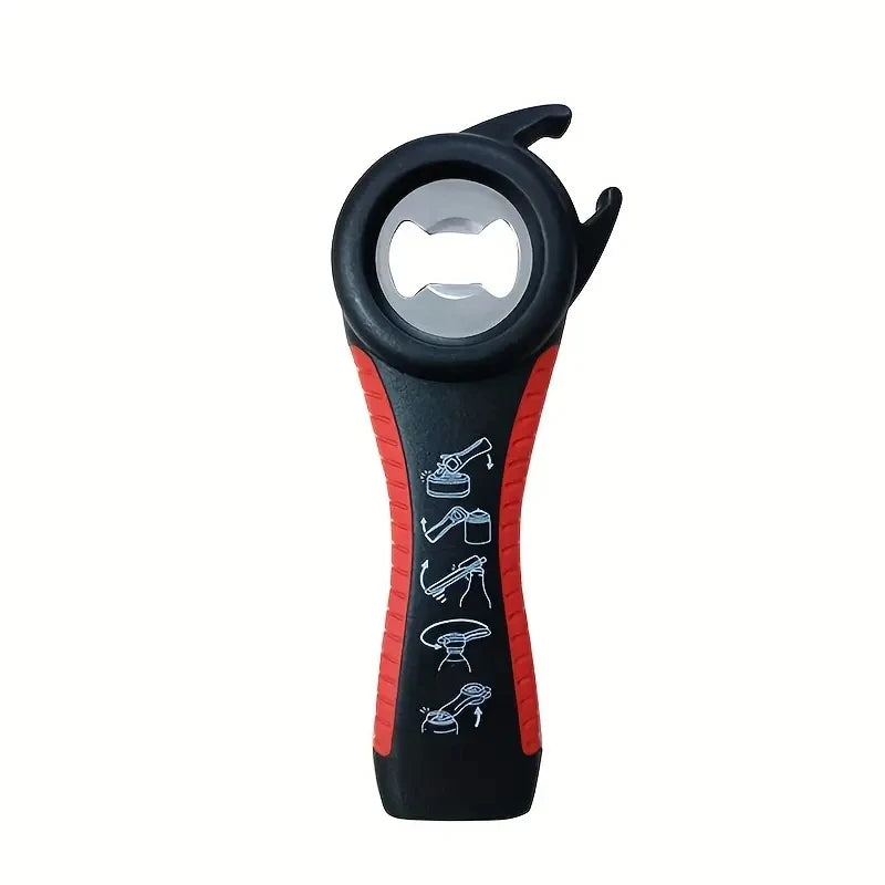 Can Opener Multi Functional Five In One Beverage Bottle Opener Cap Twister Four Position Can Opener Anti Slip Cap Twister Qme Red