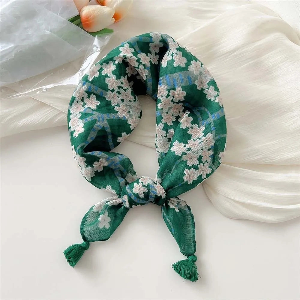Neck Wrap Cotton-linen Square Scarf Fringed Breathable Hair Bandana Qme Style 8