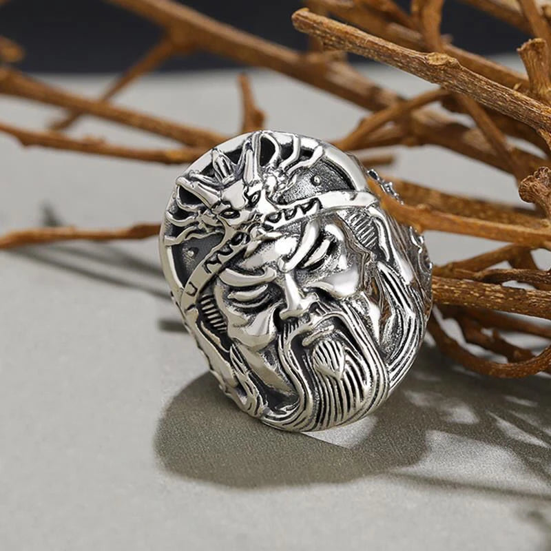 Vintage Guan Yu Ring Gothic Punk Hip Hop Adjustable Ancient Three Kingdoms Ring Daily Jewelry Accessories for Men and Women Qme